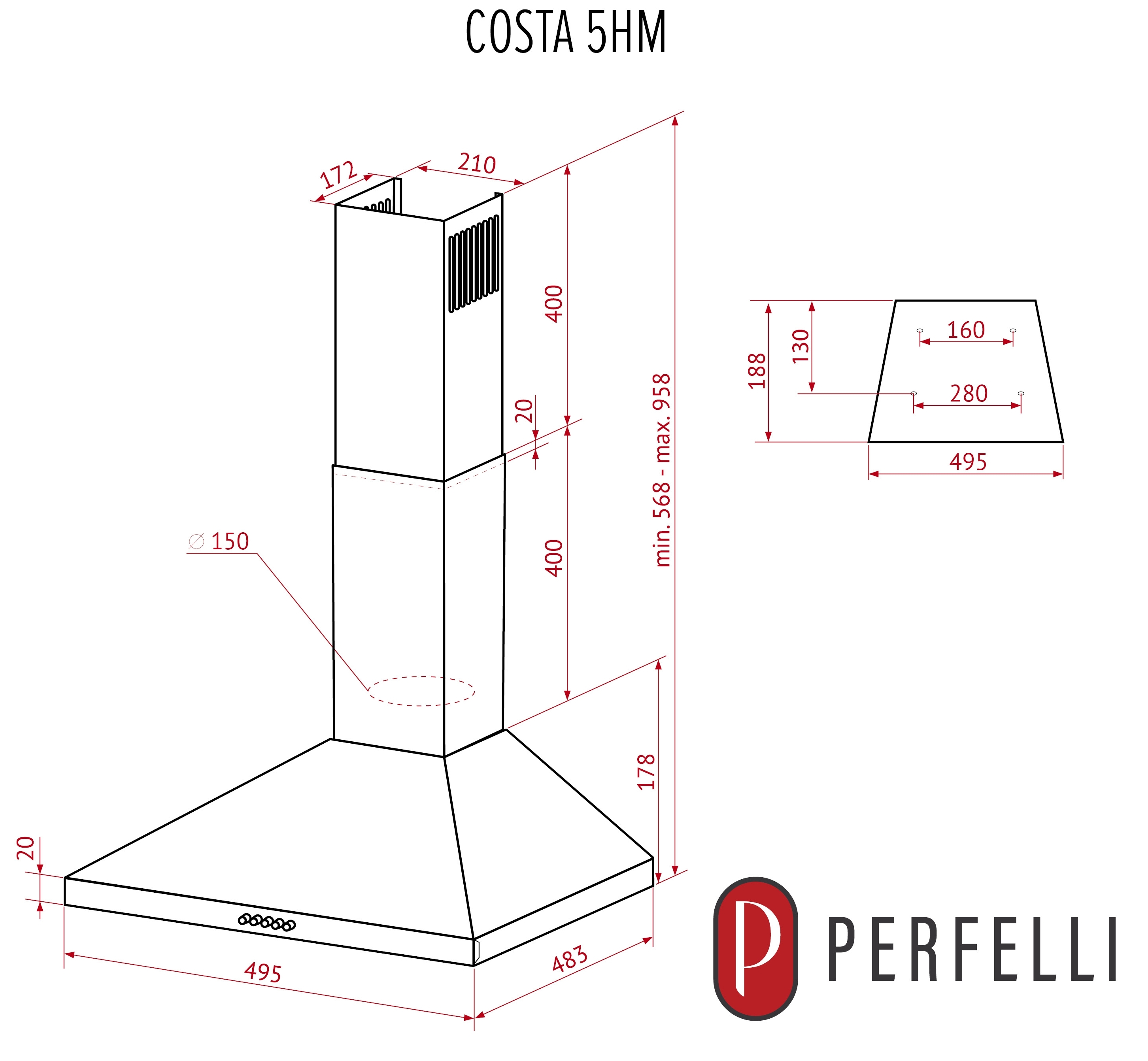 Perfelli Costa 5HM Inox Габаритні розміри
