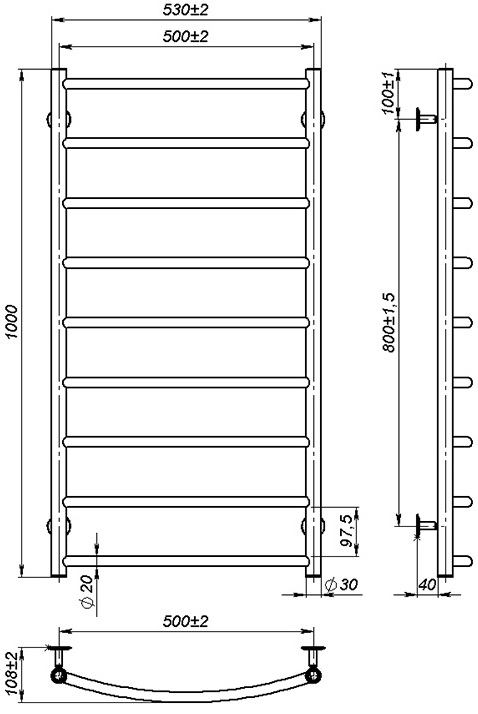 OnlyHeat Oria 500x1000/9 Габаритні розміри
