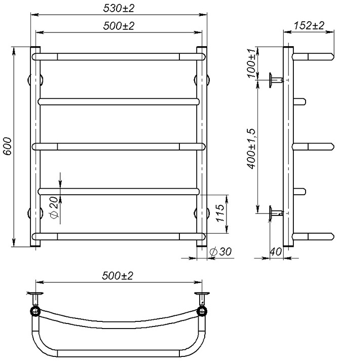 OnlyHeat Thera 500x600/5 Габаритні розміри