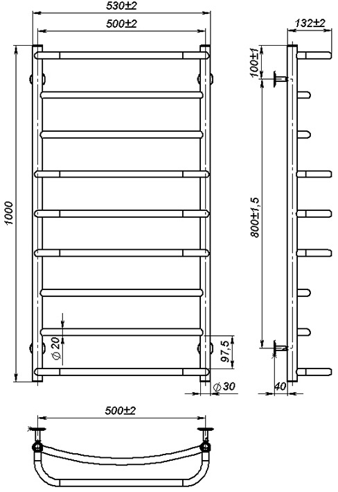 OnlyHeat Thera 500x1000/9 Габаритные размеры