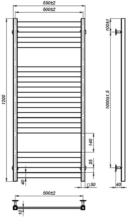 OnlyHeat Solis 500x1200/13 Габаритные размеры