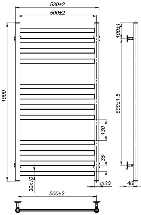 OnlyHeat Vesta 500x1000/12 Габаритные размеры