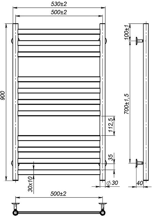 OnlyHeat Vesta 500x900/11 Габаритні розміри