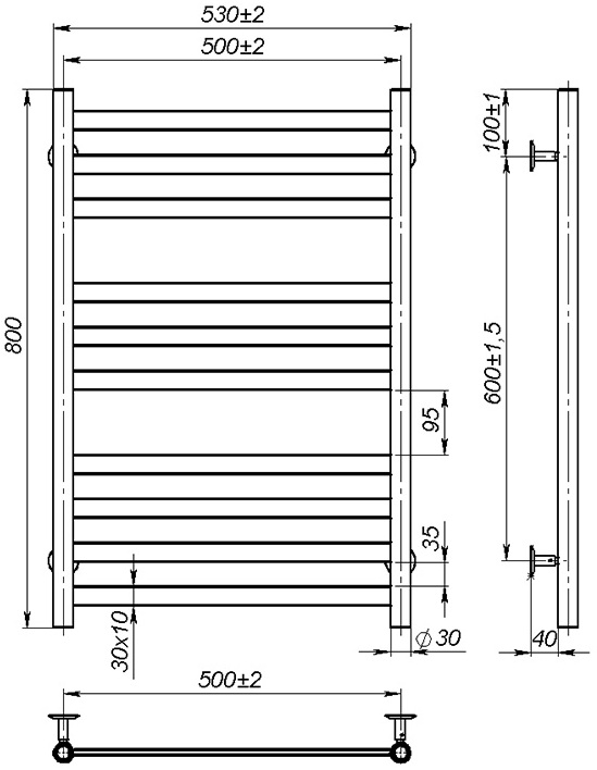 OnlyHeat Vesta 500x800/10 Габаритні розміри