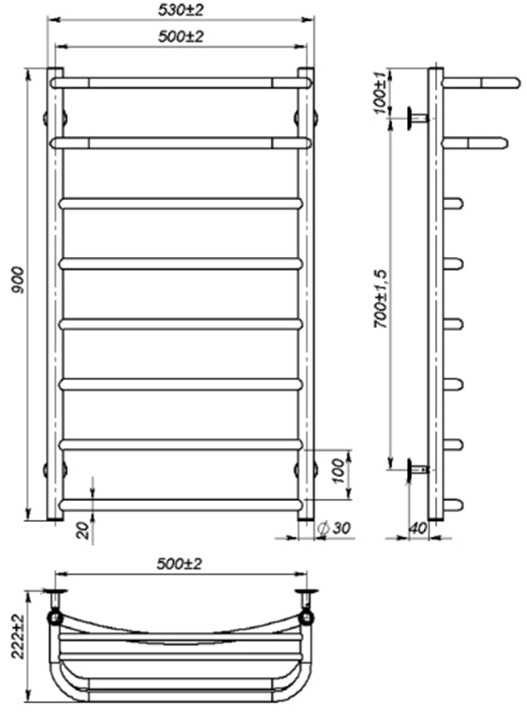 OnlyHeat Elios 500x900/8 Габаритні розміри