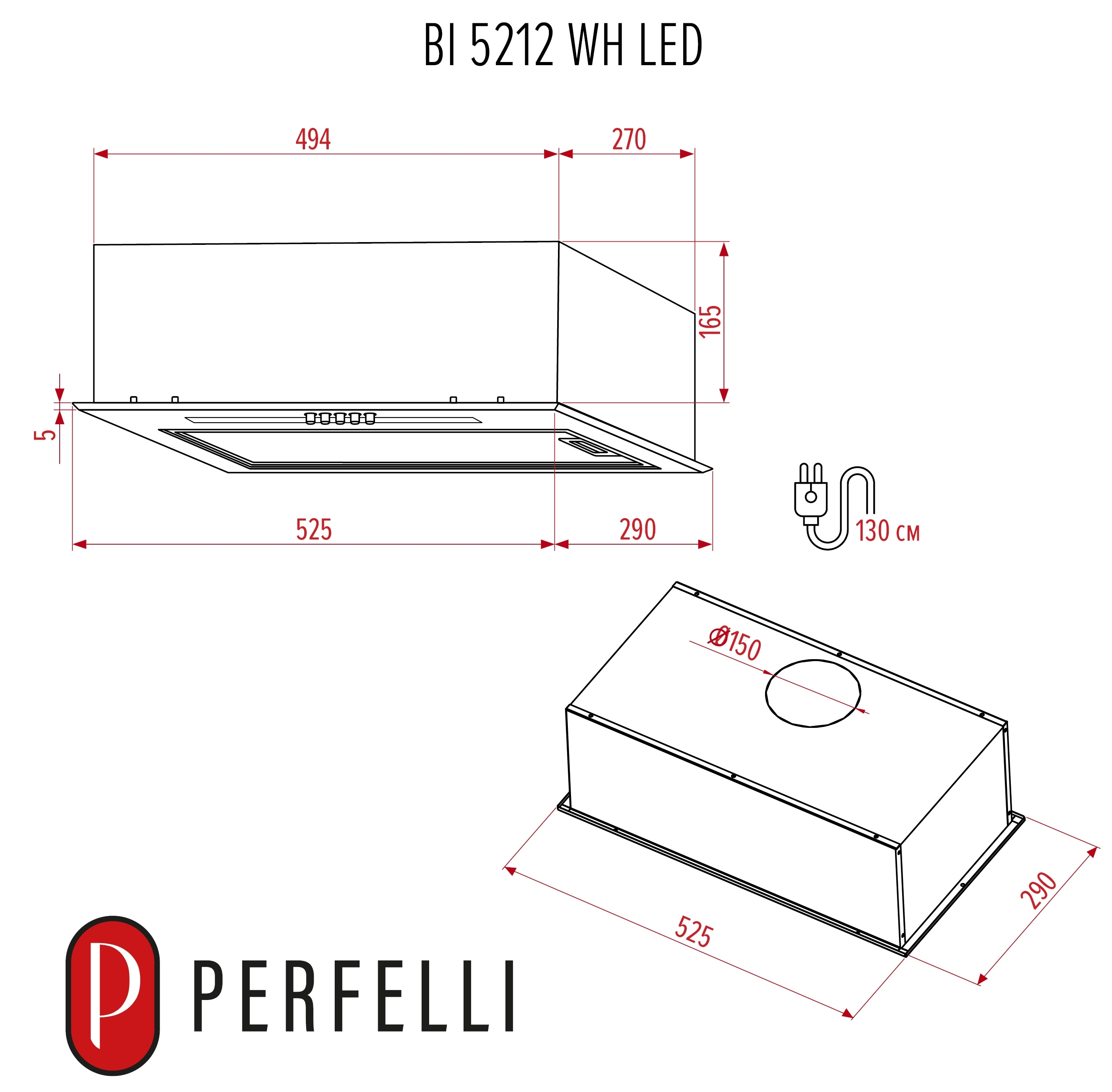 Perfelli BI 5212 WH Led Габаритні розміри