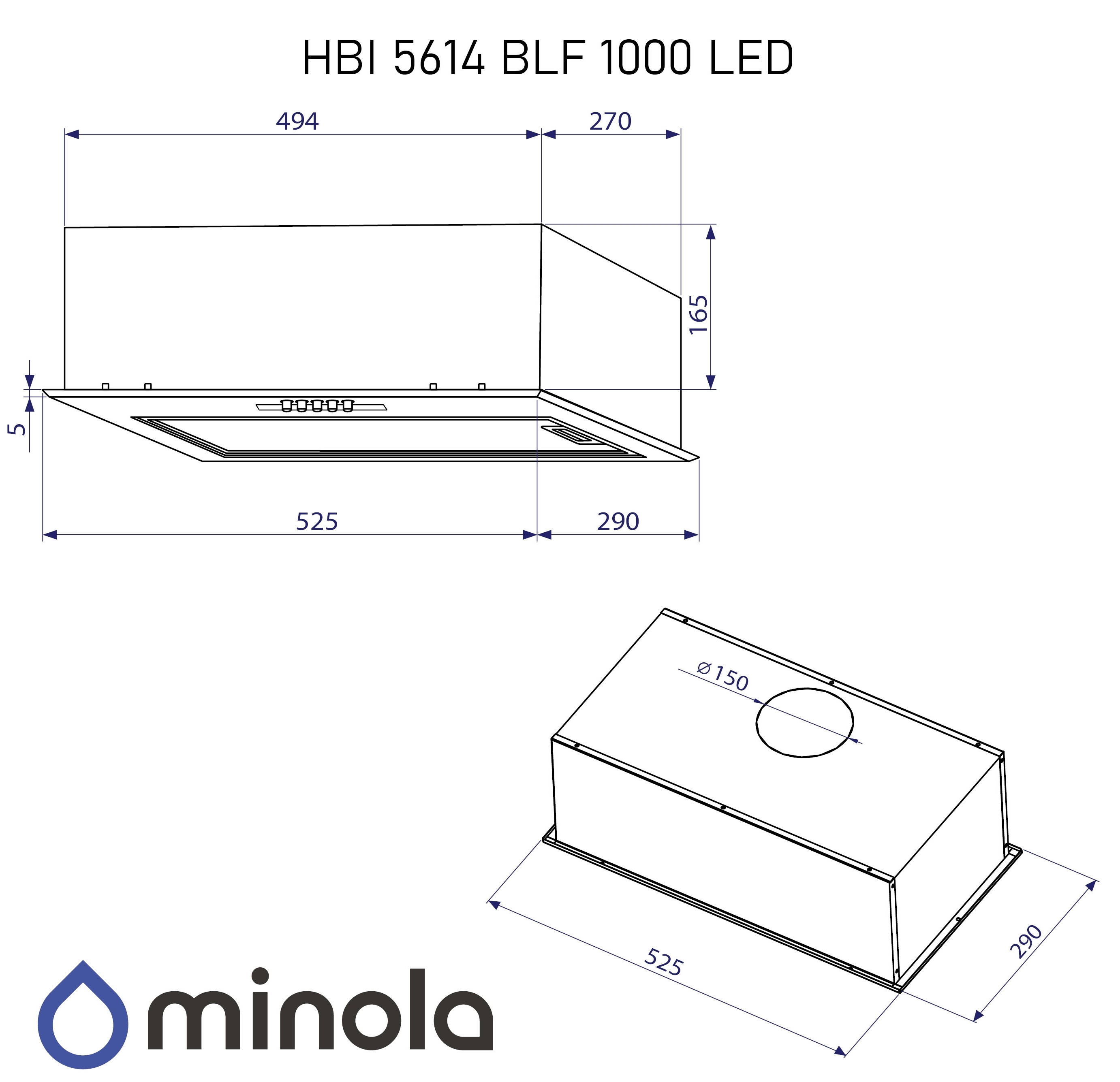 Minola HBI 5614 BLF 1000 Led Габаритные размеры