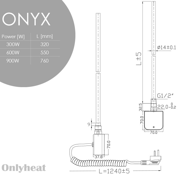 OnlyHeat Onyx Black 0.9 кВт Габаритні розміри