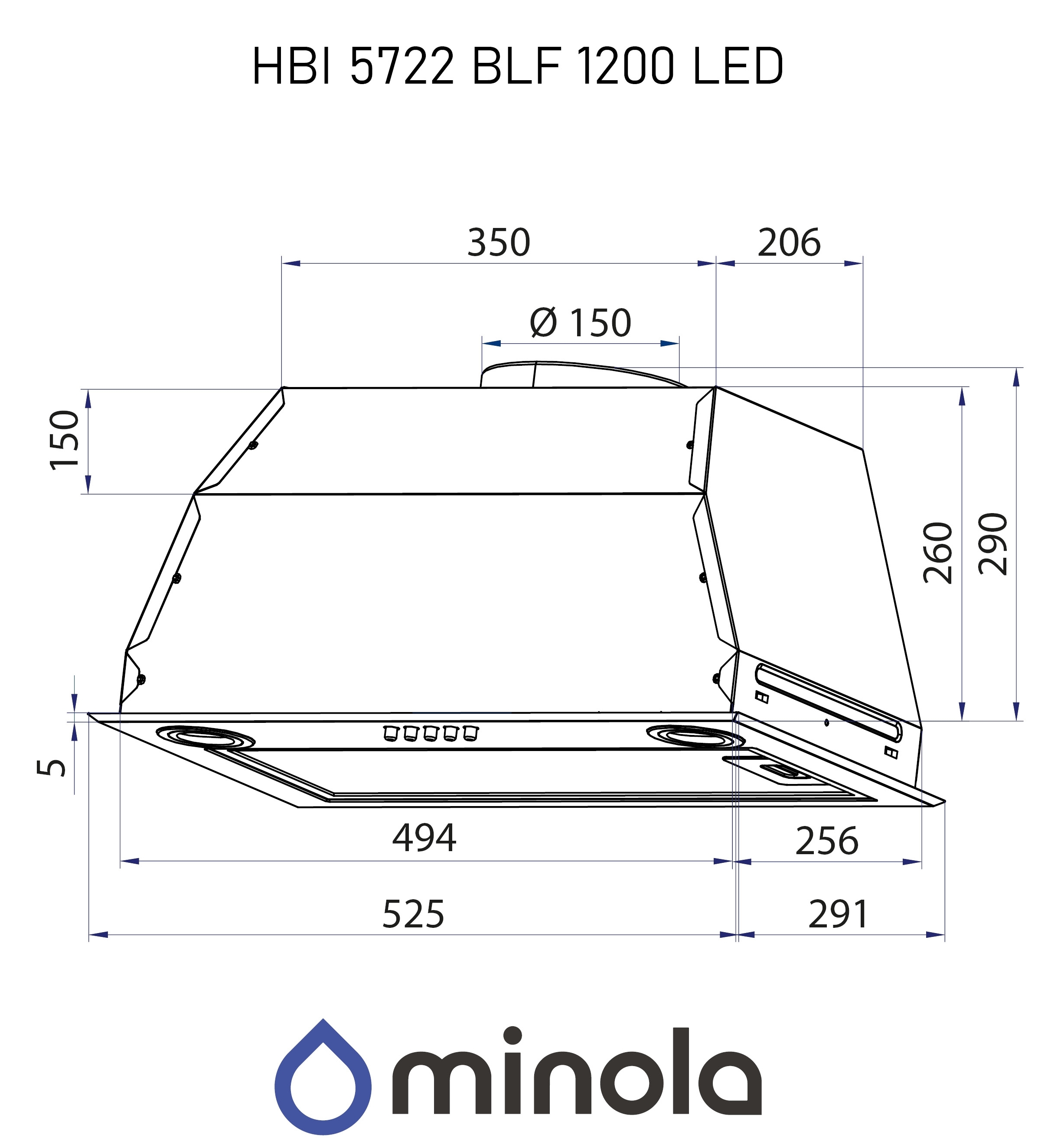 Minola HBI 5722 BLF 1200 Led Габаритные размеры