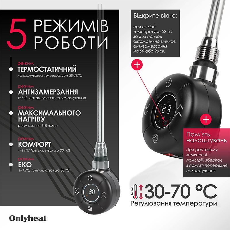 ТЕН для рушникосушки OnlyHeat Amber Black 0.3 кВт відгуки - зображення 5