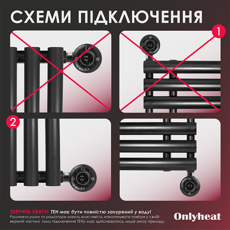 ТЕН для рушникосушки OnlyHeat Amber Black 0.9 кВт характеристики - фотографія 7