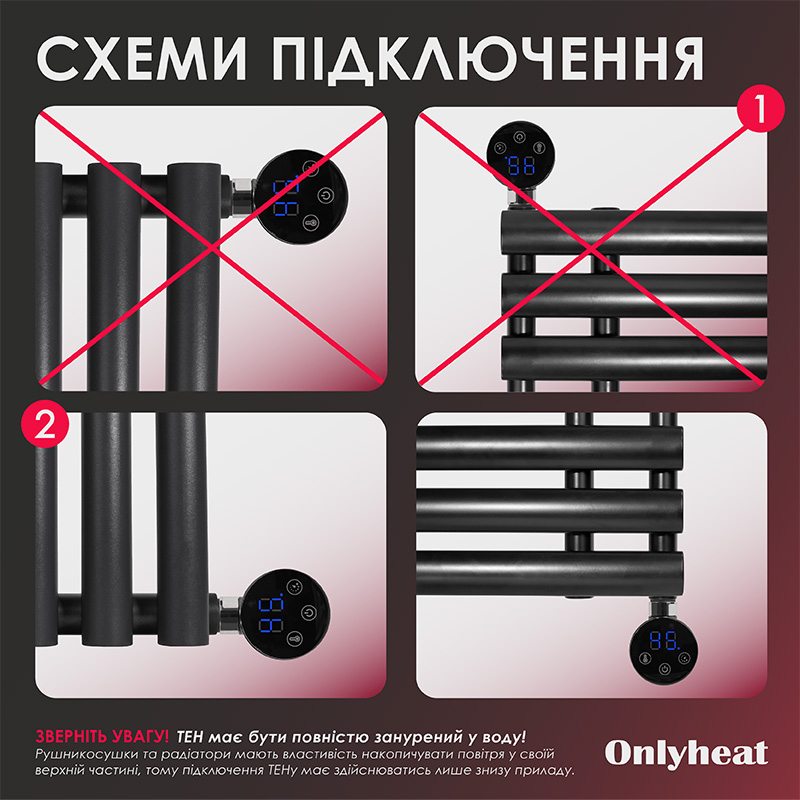 ТЕН для рушникосушки OnlyHeat Agate Black Pro 0.6 кВт (прихований монтаж) характеристики - фотографія 7