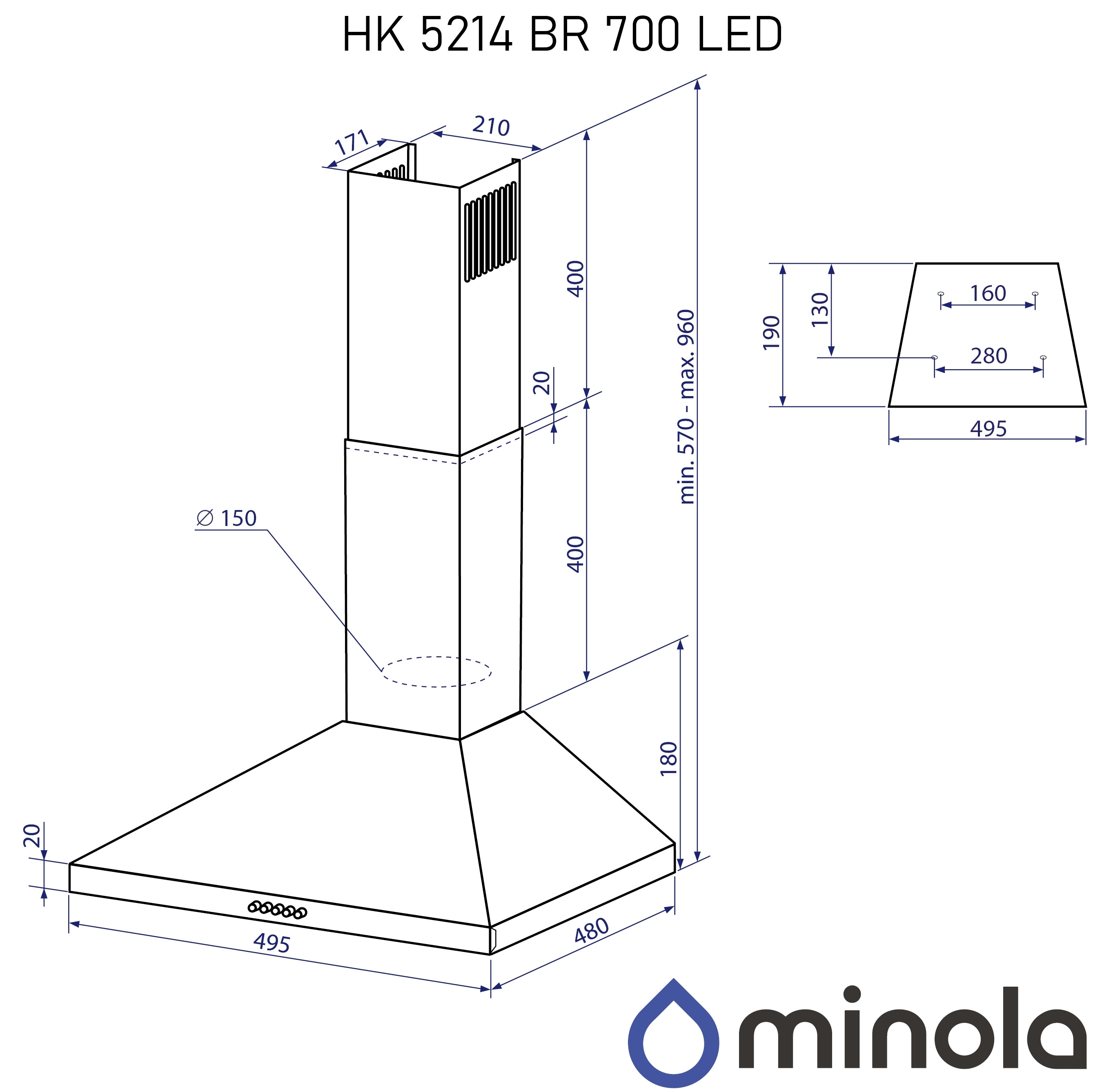 Minola HK 5214 BR 700 Led Габаритные размеры