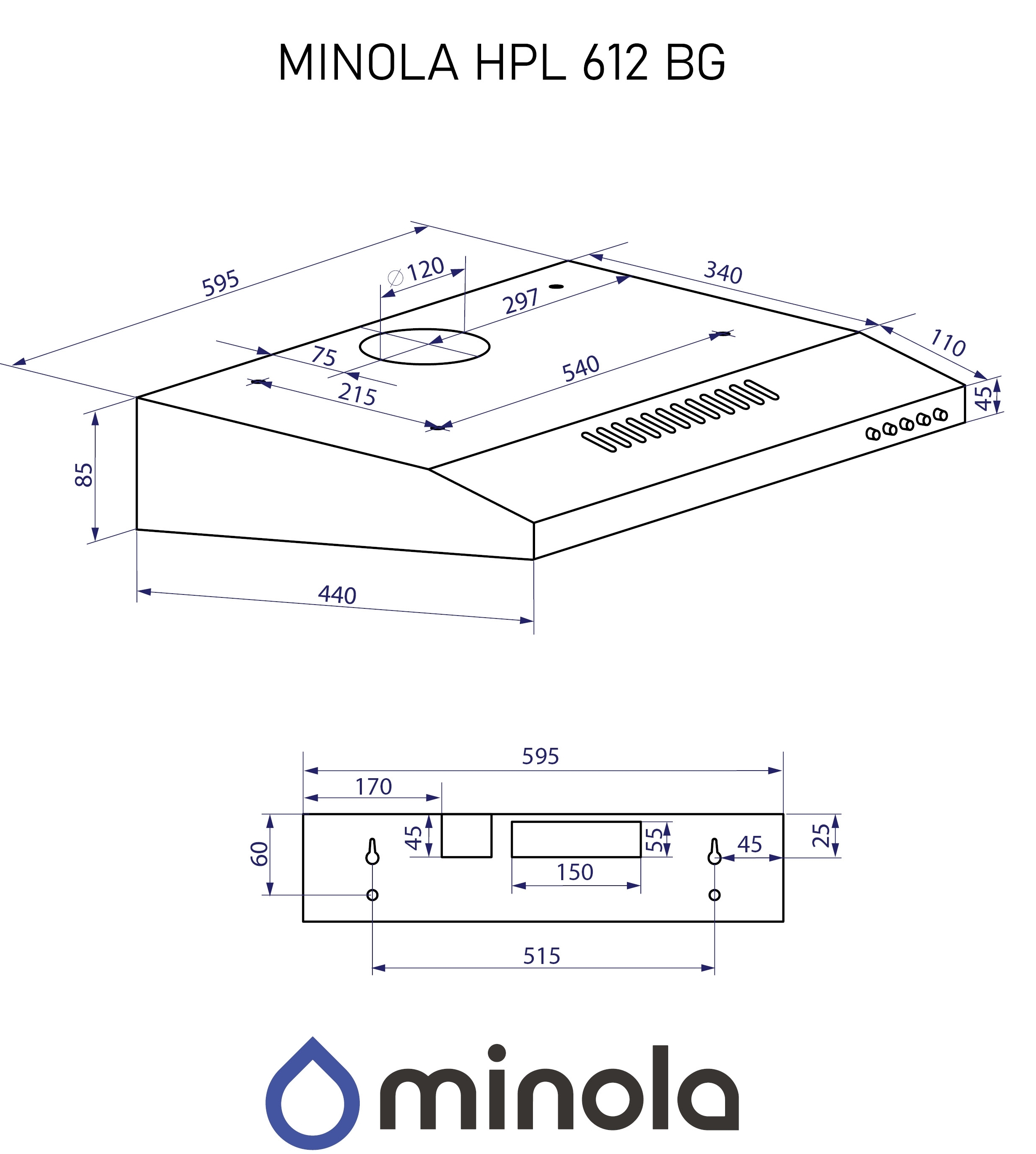 Minola HPL 612 BG Габаритные размеры