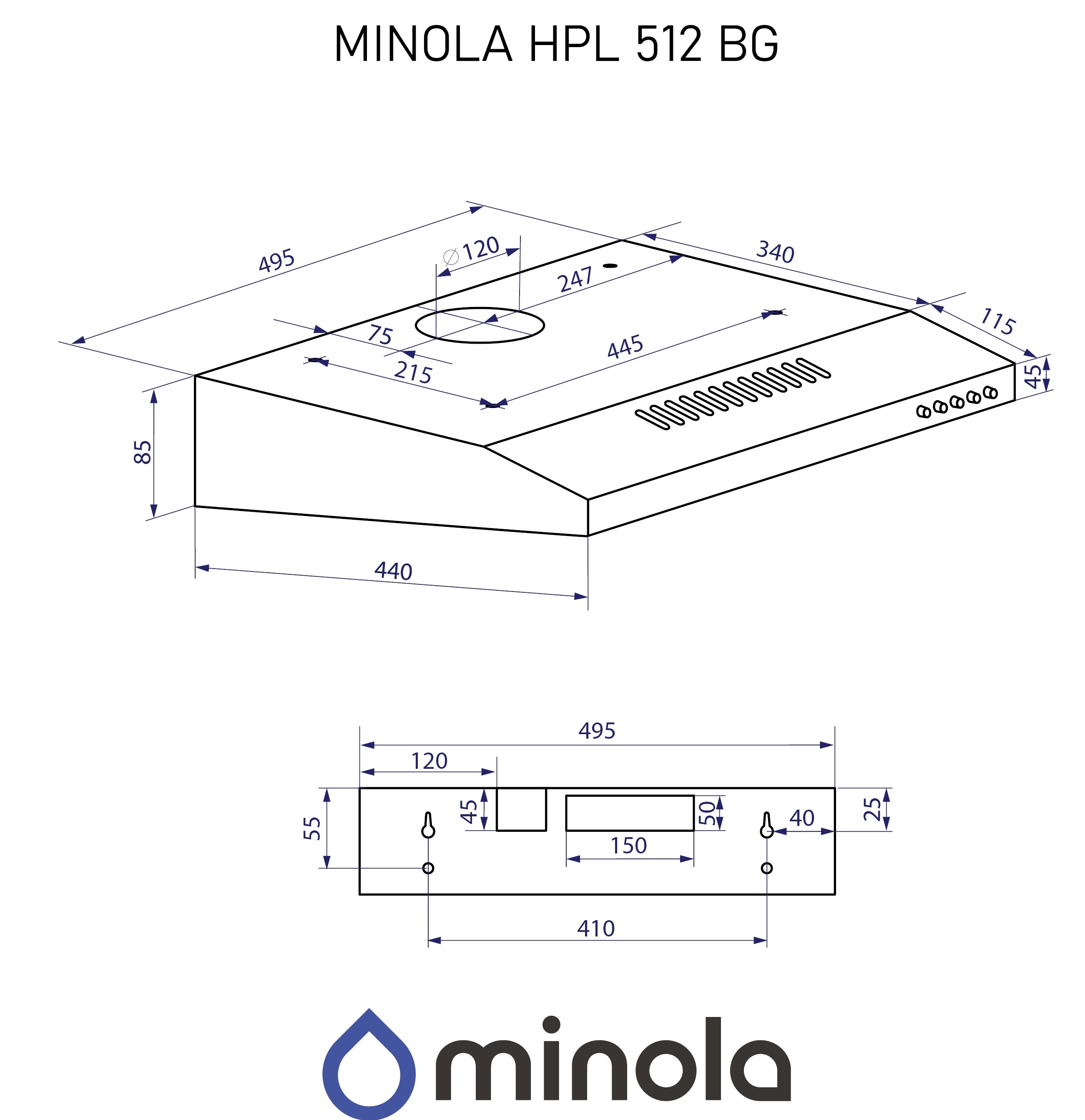 Minola HPL 512 BG Габаритные размеры