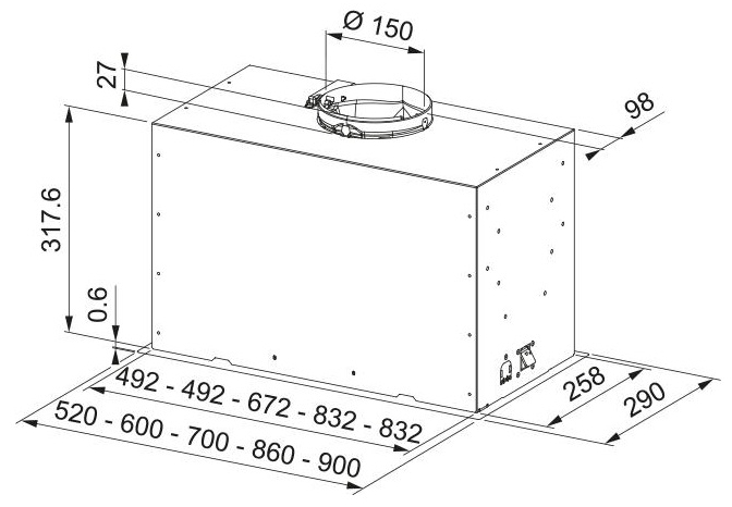 Franke Box Flush Basic FBFE BK A52 (305.0729.555) Габаритные размеры
