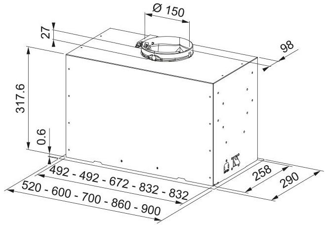 Franke Box Flush Basic FBFE LG A70 (305.0729.553) Габаритные размеры