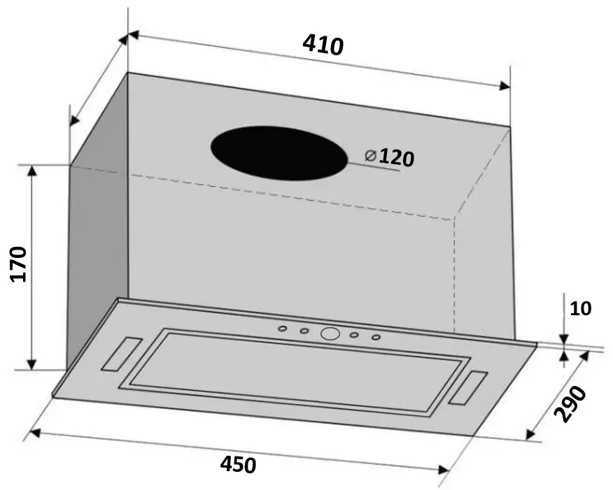 Ventolux Punto 45 BK (800) PB Габаритні розміри