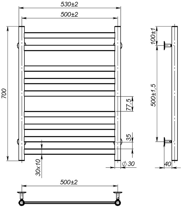 OnlyHeat Vesta 500x700/9 Габаритні розміри