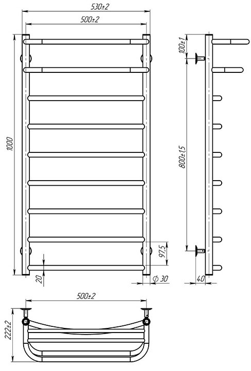 OnlyHeat Elios 500x1000/9 Габаритні розміри