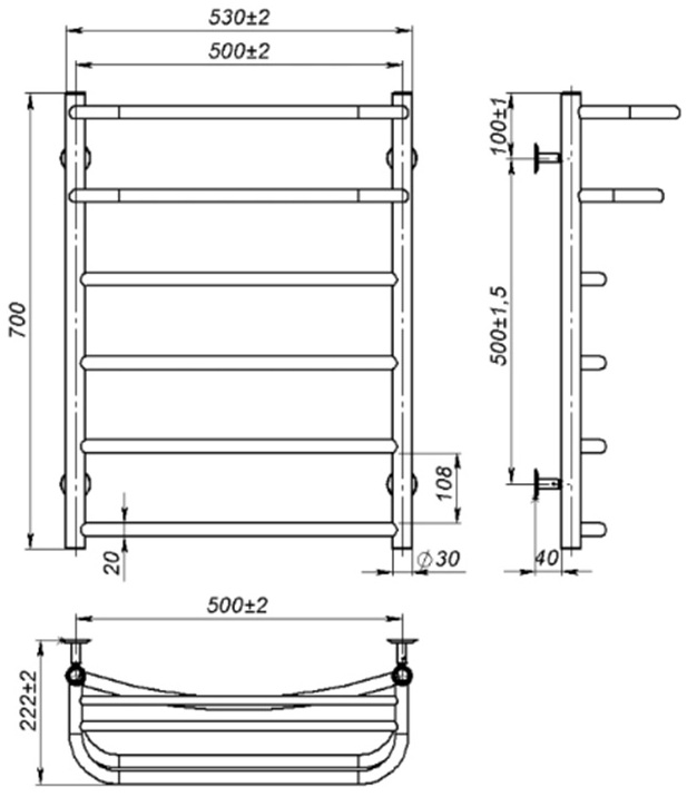 OnlyHeat Elios 500x700/6 Габаритні розміри