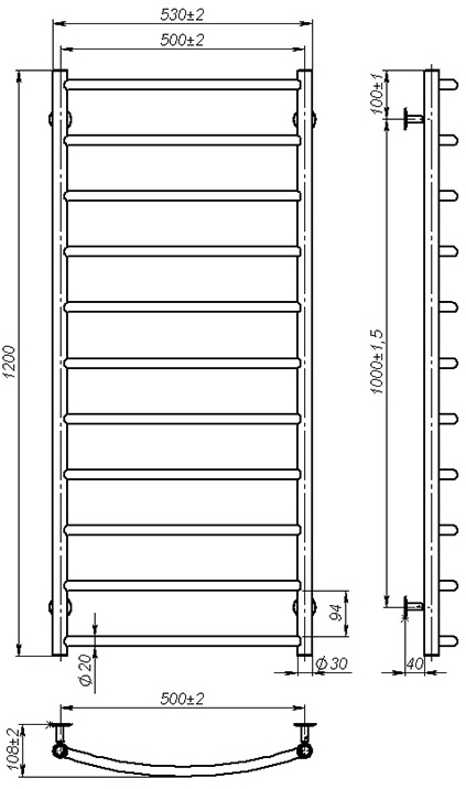 OnlyHeat Oria 500x1200/11 Габаритные размеры
