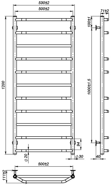 OnlyHeat Ignis 500x1200/11 Габаритные размеры