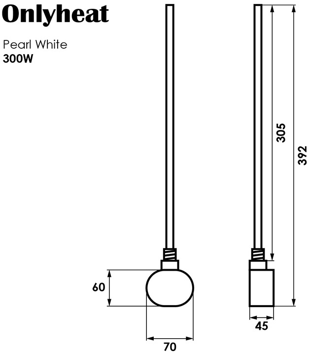 OnlyHeat Pearl White 0.3 кВт Габаритні розміри
