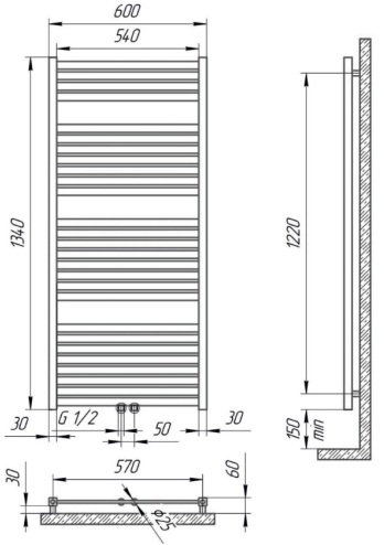 Polywarm Ithaka Wic 27/60, белый Габаритные размеры