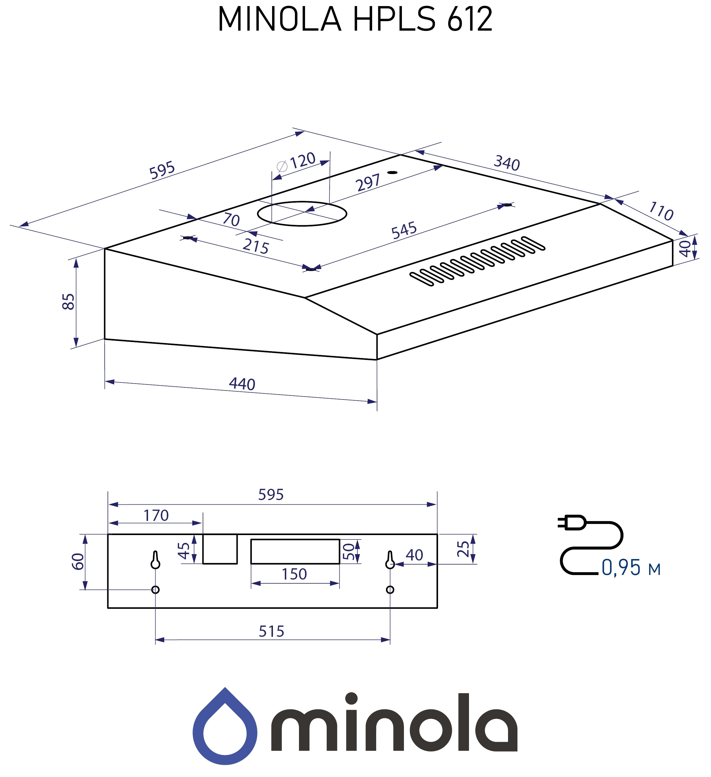 Minola HPLS 612 BL Габаритные размеры