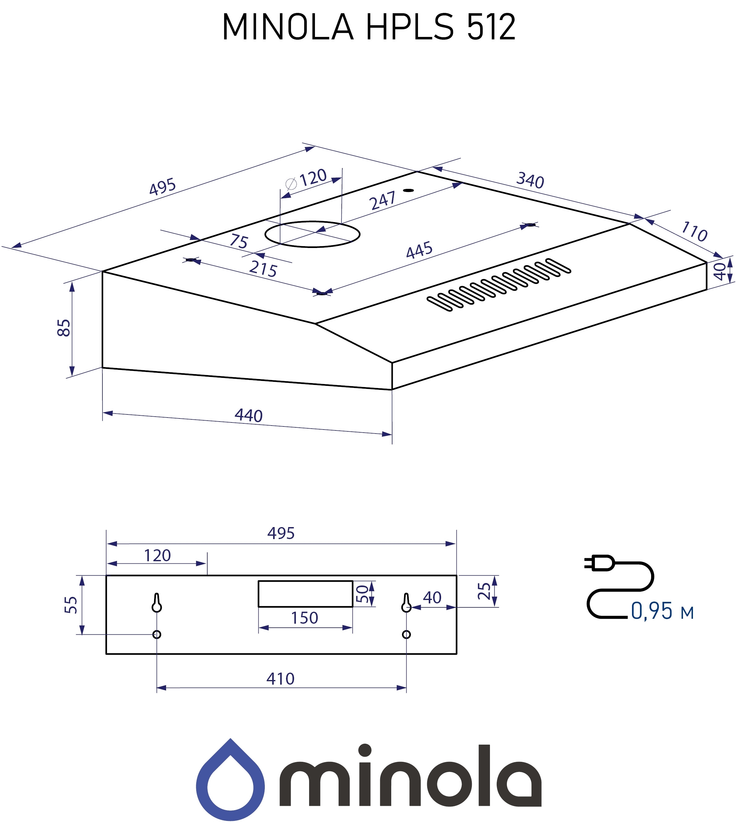 Minola HPLS 512 BL Габаритные размеры