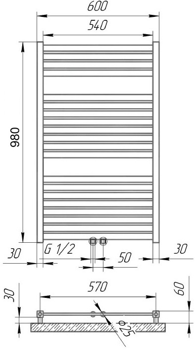 Polywarm Ithaka Wi 20/60, белый Габаритные размеры