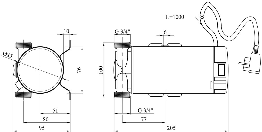 Agua W15G-15 Габаритные размеры