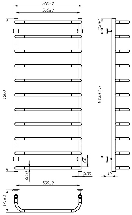 OnlyHeat Elaro 500x1200/11 Габаритные размеры