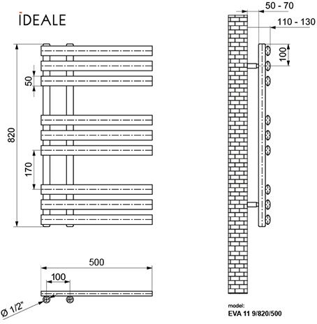 Ideale Eva 11 9/820/500, чорна Габаритні розміри