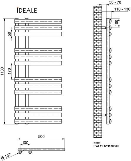 Ideale Eva 11 12/1130/500, чорна Габаритні розміри