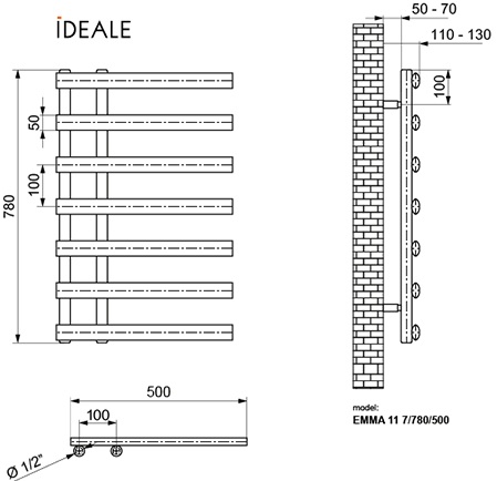 Ideale Emma 11 7/780/500, антрацит Габаритні розміри
