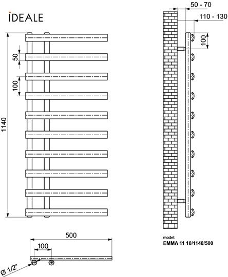 Ideale Emma 11 10/1140/500, чорна Габаритні розміри
