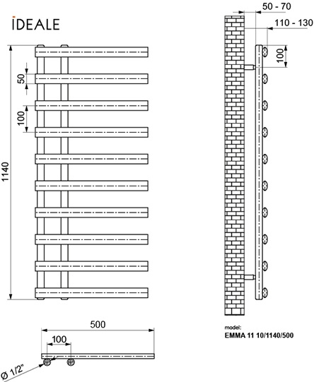 Ideale Emma 11 10/1140/500, біла Габаритні розміри