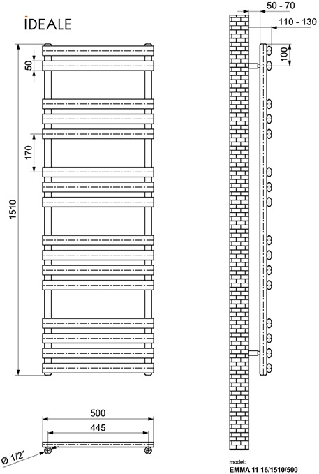 Ideale Eliza 11 16/1510/500, антрацит Габаритні розміри