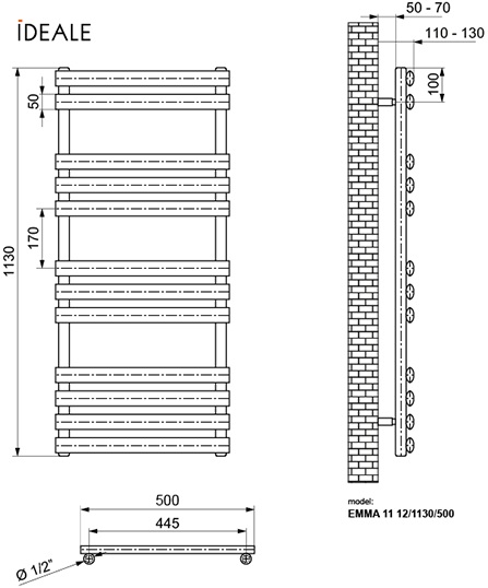 Ideale Eliza 11 12/1130/500, чорна Габаритні розміри
