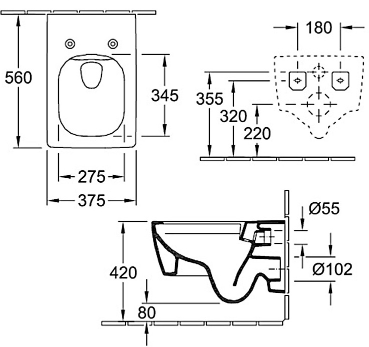 Villeroy&Boch Memento 2.0 (4633R0R1) Габаритные размеры