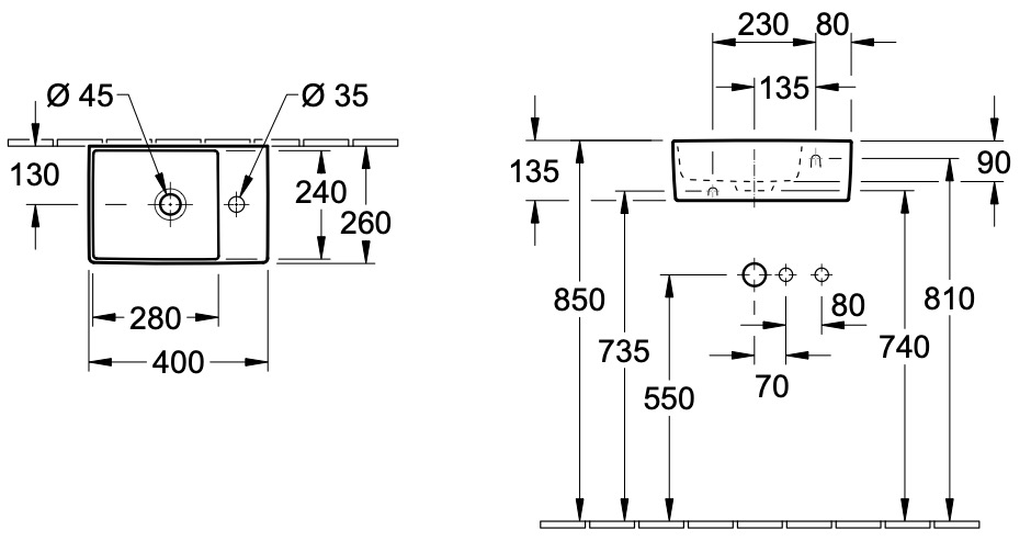 Villeroy&Boch Memento 2.0 (432340R1) Габаритные размеры