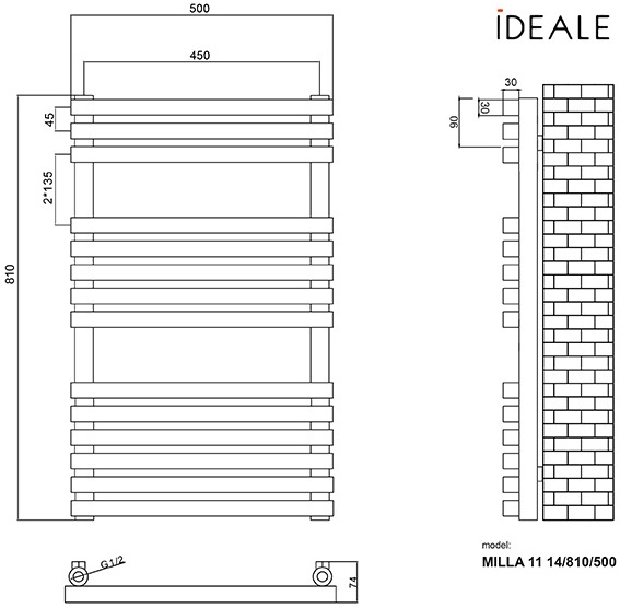Ideale Mila 11 14/810/500, белый Габаритные размеры