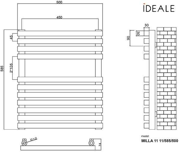 Ideale Mila 11 11/585/500, біла Габаритні розміри