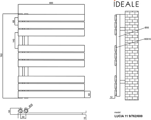 Ideale Lucia 11 9/762/600, біла Габаритні розміри