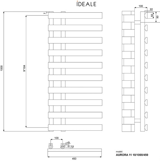 Ideale Aurora 11 10/1000/450, белый Габаритные размеры