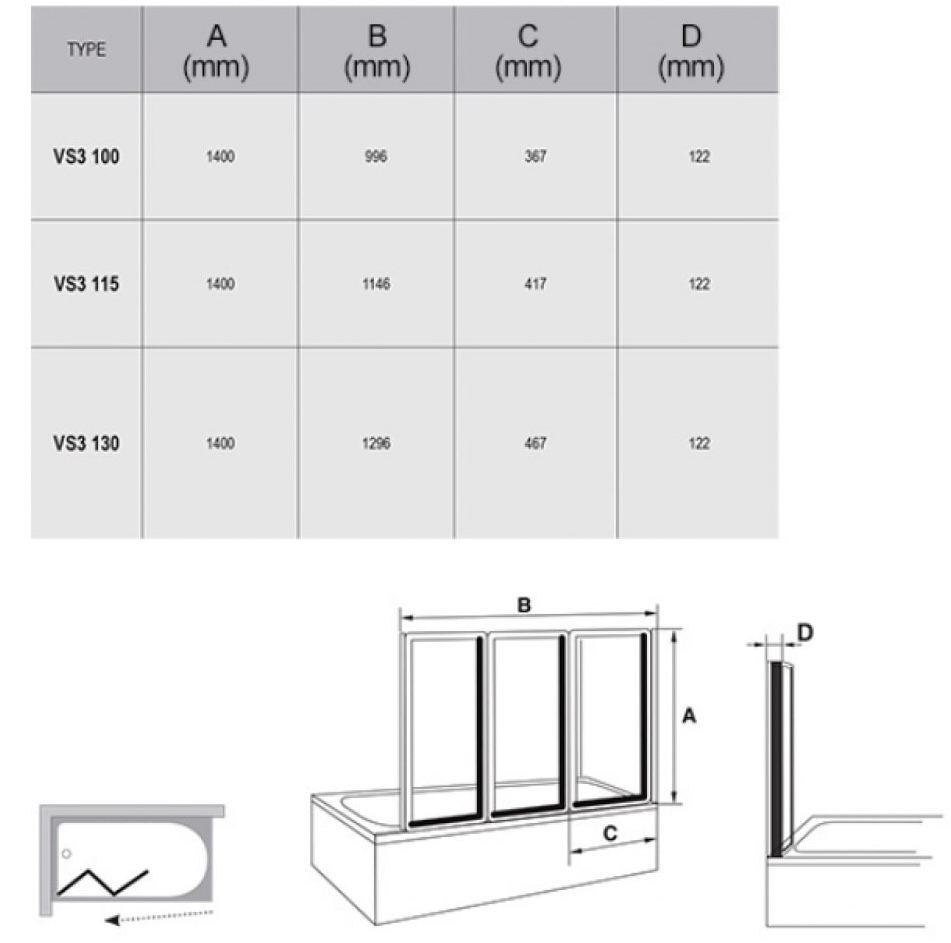 Ravak VS3 130 Grape (795V0100ZG) Габаритные размеры