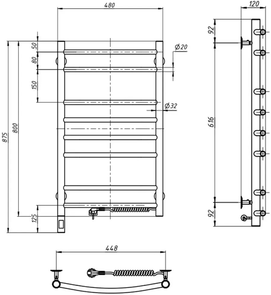Santan Драбина Камелія 480x800 Sensor, правостороння Габаритні розміри