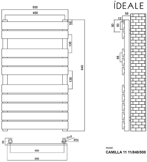 Ideale Camilla 11 10/840/500, антрацит Габаритные размеры